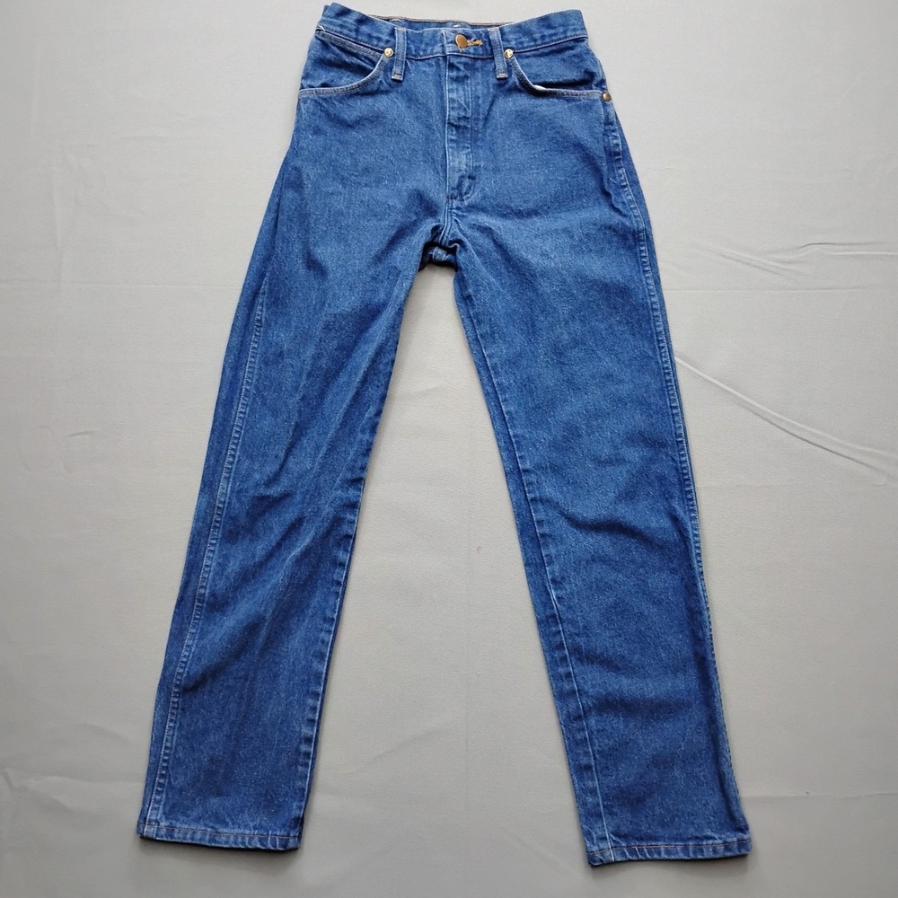Wrangler 14MWZG High Waisted Straight Leg Blue Denim Jeans Womens 5x30 USA